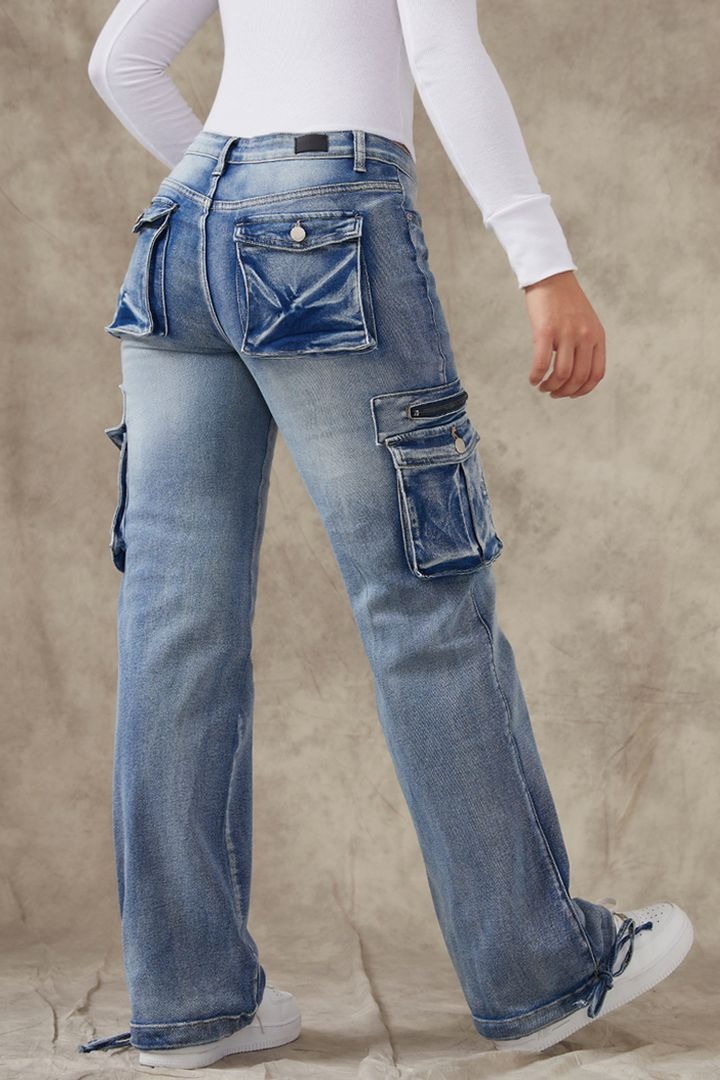 90s Vintage Flap Pocket Low Waist Straight Cargo Jeans