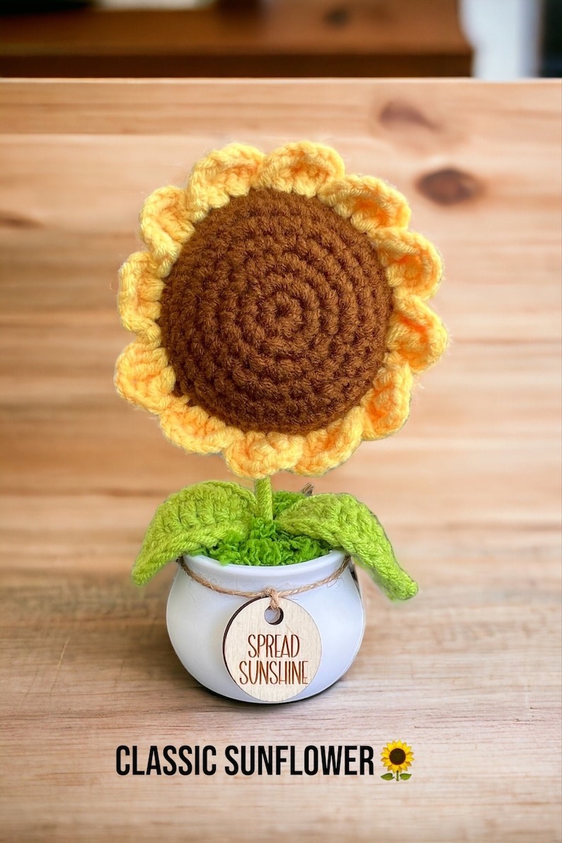 🌻🌹Crochet Sunflower Plant, Sunflower Gifts Decor, Encouragement Daily Positive Affirmations🎁