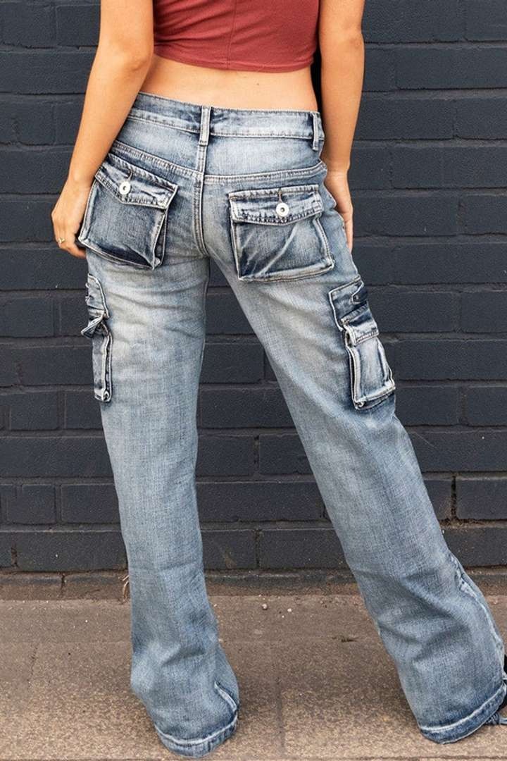 90s Vintage Flap Pocket Low Waist Straight Cargo Jeans