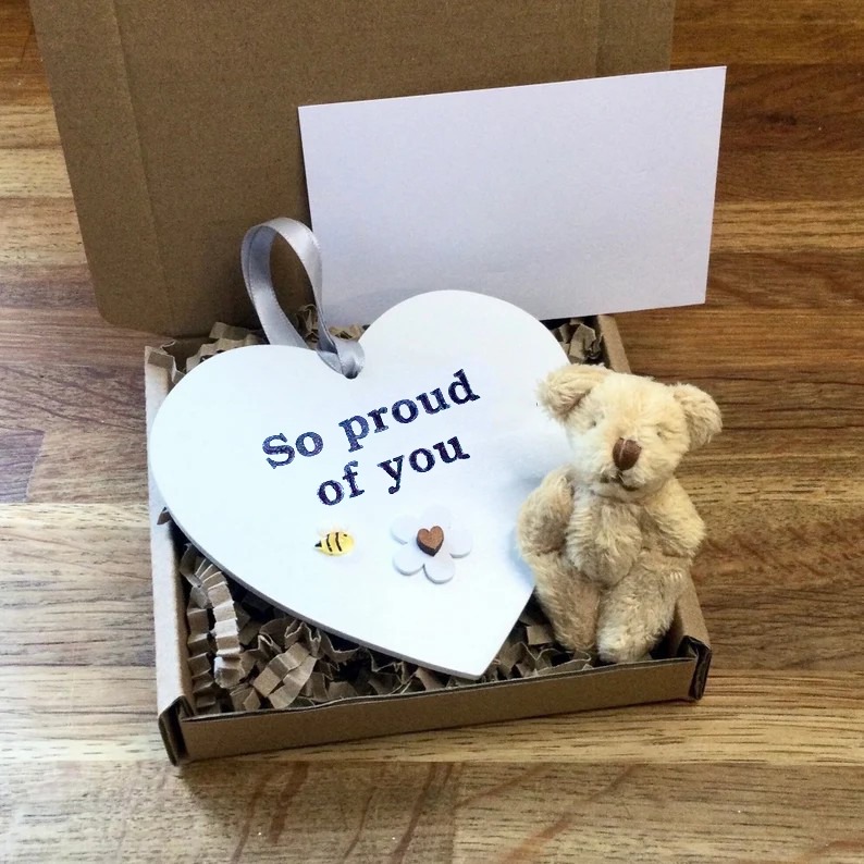 Wooden Heart Pocket Teddy Bear Hug