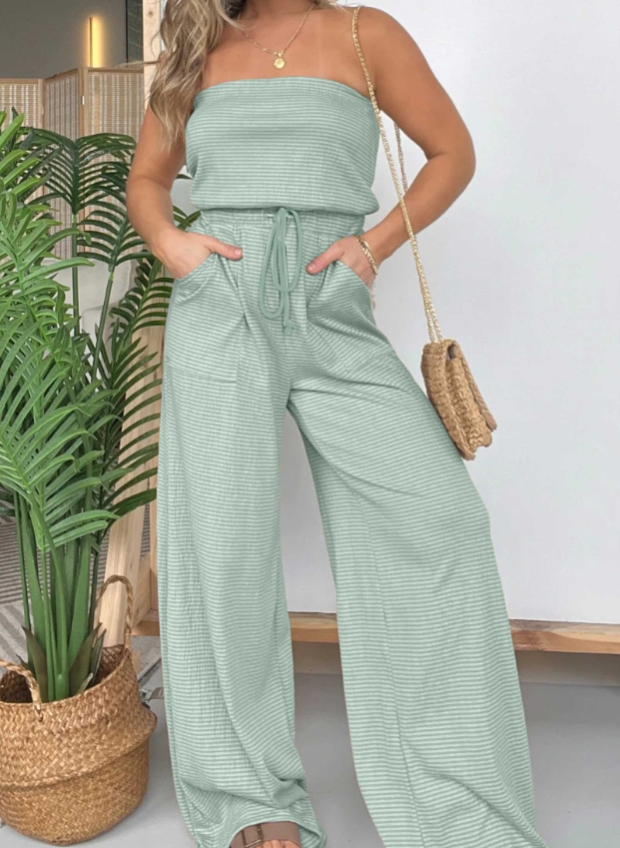 2024 NEW STRAPLESS WIDE LEG STRIPED JUMPSUIT (BUY 2 FREE SHIPPING)