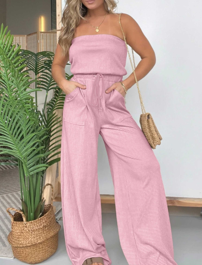 2024 NEW STRAPLESS WIDE LEG STRIPED JUMPSUIT (BUY 2 FREE SHIPPING)