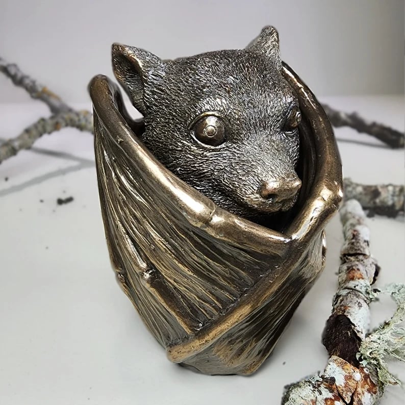 🦇💍🎁Bronze bat trinket cup, Gothic home decor, bat jewelry box