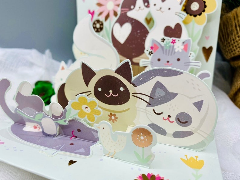 🔥Hot SaleCats Cat, Fluffy Cat,  3D Card, Pop up Card, Card for Wife,  Mother’s Day Card