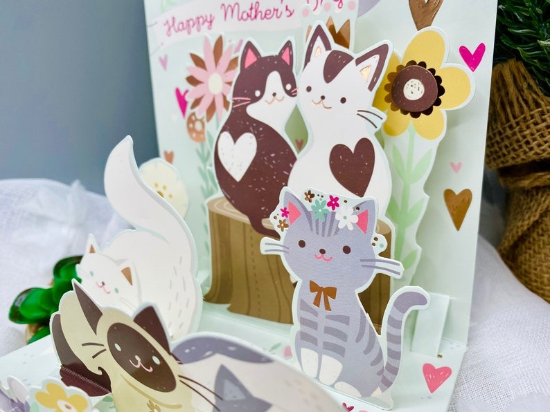 🔥Hot SaleCats Cat, Fluffy Cat,  3D Card, Pop up Card, Card for Wife,  Mother’s Day Card