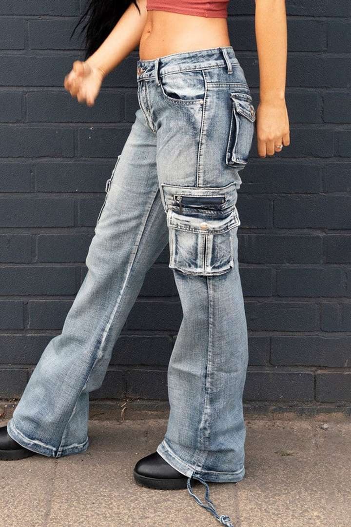 90s Vintage Flap Pocket Low Waist Straight Cargo Jeans