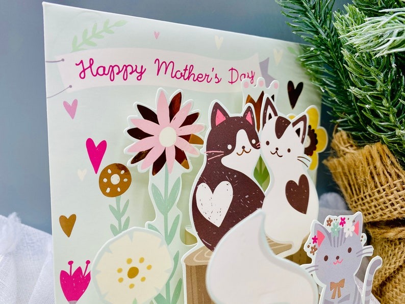 🔥Hot SaleCats Cat, Fluffy Cat,  3D Card, Pop up Card, Card for Wife,  Mother’s Day Card
