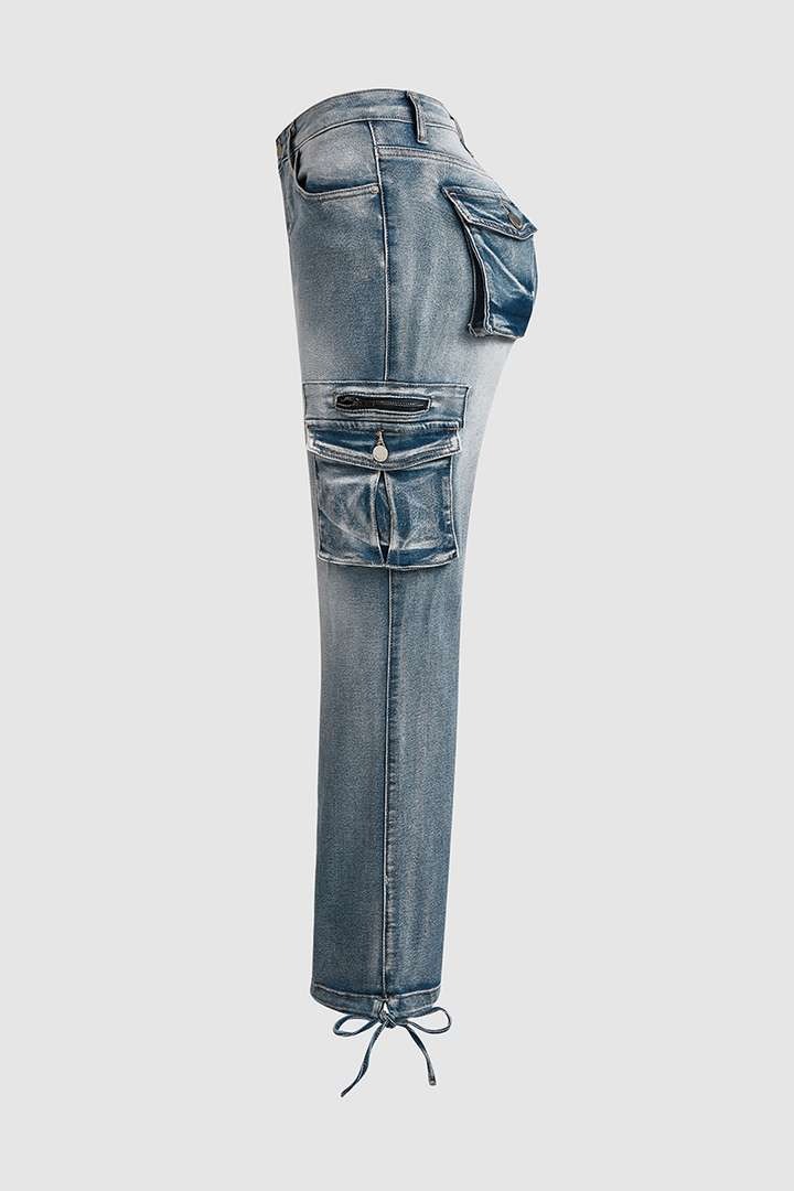 90s Vintage Flap Pocket Low Waist Straight Cargo Jeans