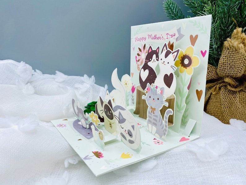 🔥Hot SaleCats Cat, Fluffy Cat,  3D Card, Pop up Card, Card for Wife,  Mother’s Day Card