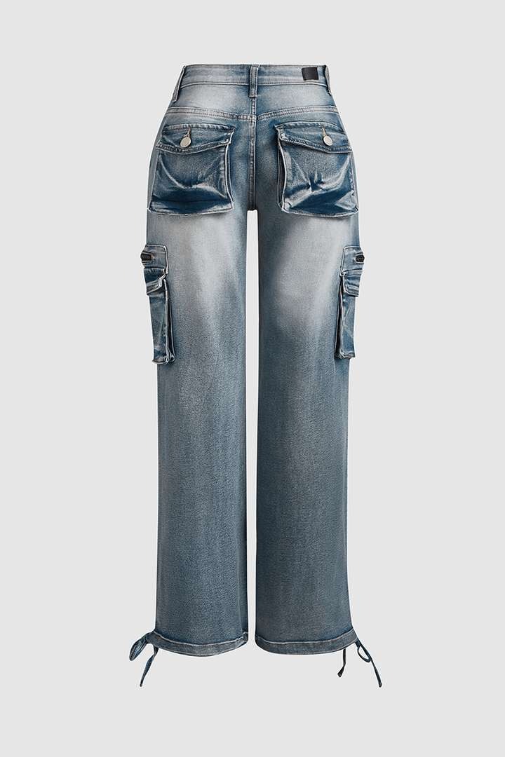 90s Vintage Flap Pocket Low Waist Straight Cargo Jeans