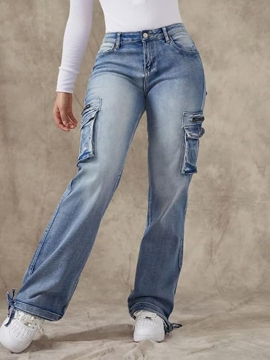 90s Vintage Flap Pocket Low Waist Straight Cargo Jeans