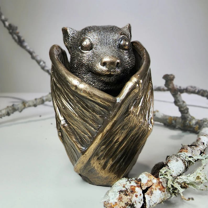 🦇💍🎁Bronze bat trinket cup, Gothic home decor, bat jewelry box