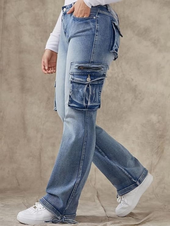 90s Vintage Flap Pocket Low Waist Straight Cargo Jeans