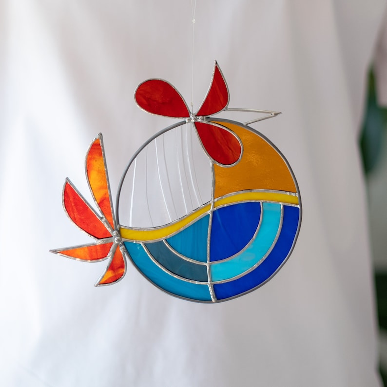 Stained glass Red Rooster Suncatcher