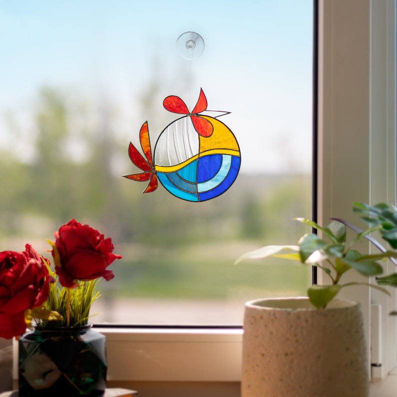 Stained glass Red Rooster Suncatcher