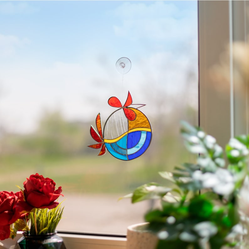 Stained glass Red Rooster Suncatcher