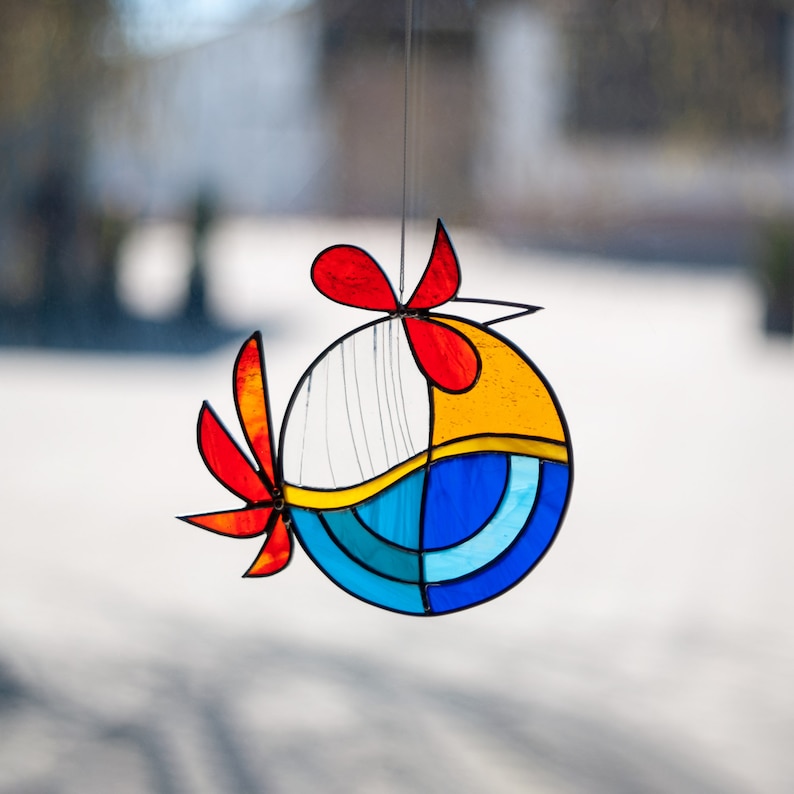 Stained glass Red Rooster Suncatcher