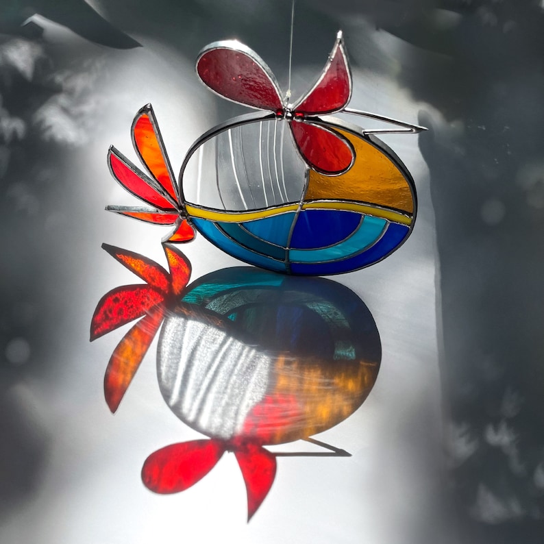 Stained glass Red Rooster Suncatcher