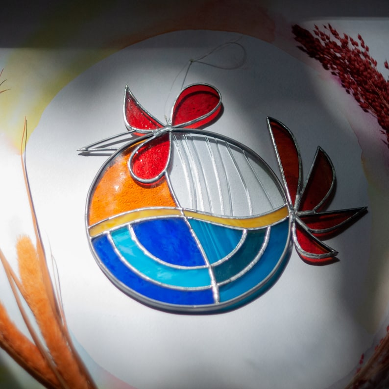 Stained glass Red Rooster Suncatcher