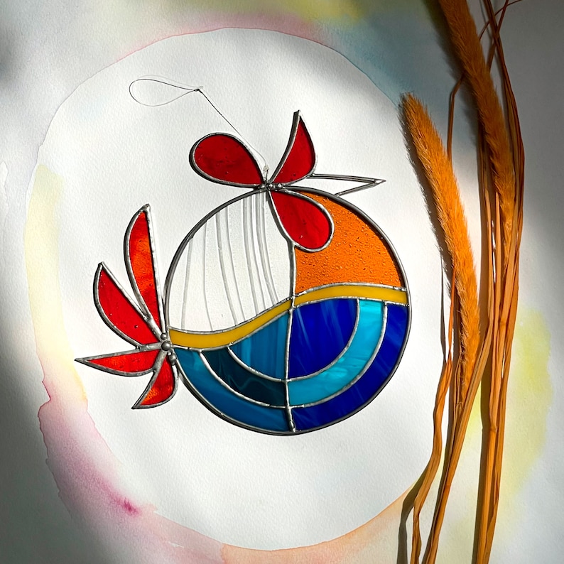 Stained glass Red Rooster Suncatcher