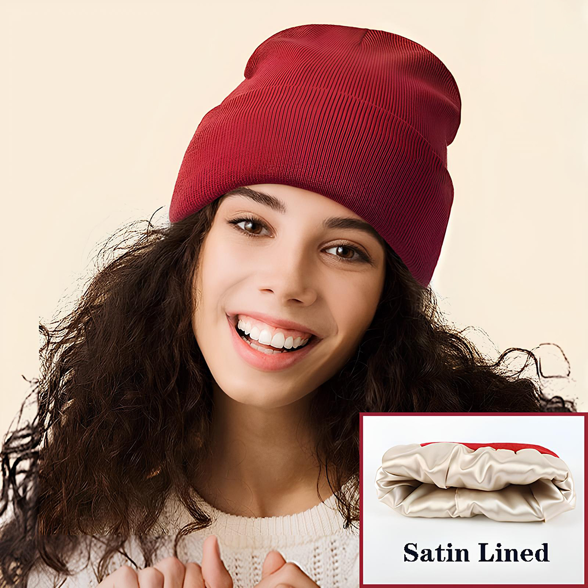 🔥Christmas Sale 49% OFF🎄Satin Lined Knit Beanie Hat