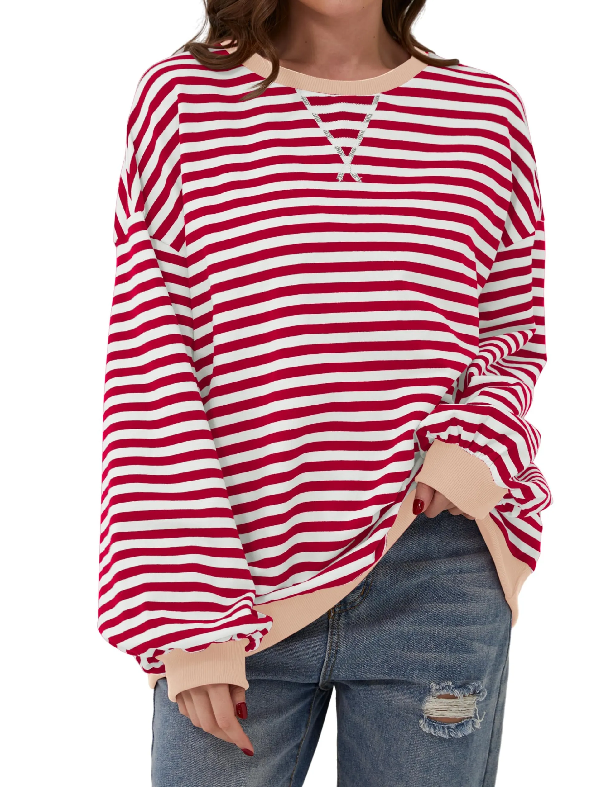 WOMEN'S OVERSIZED STRIPED LONG SLEEVE PULLOVER (BUY 2 FREE SHIPPING)
