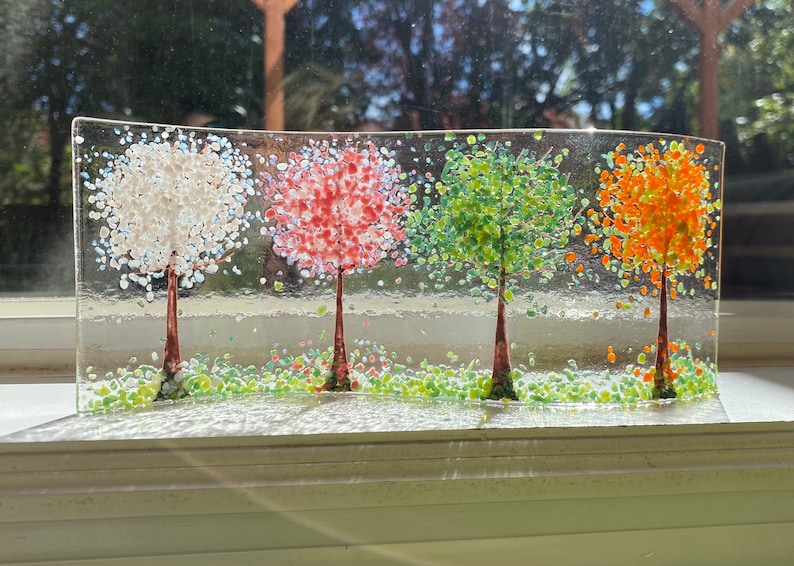 Four Seasons Fused Glass Wavy Panel
