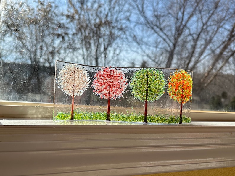 Four Seasons Fused Glass Wavy Panel