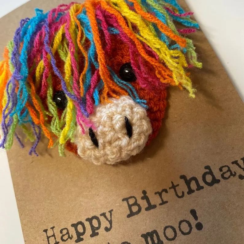 Birthday Card - Crochet Highland Cow Card