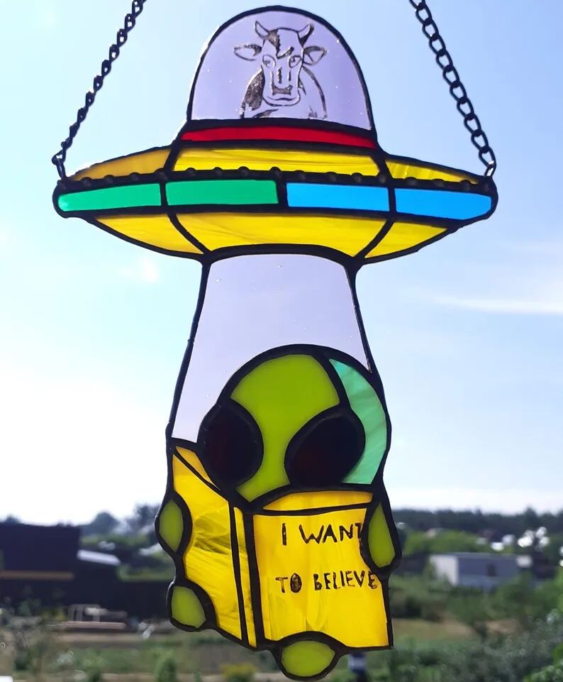 Alien Egg UFO Stained Suncatcher - Where aliens come from?