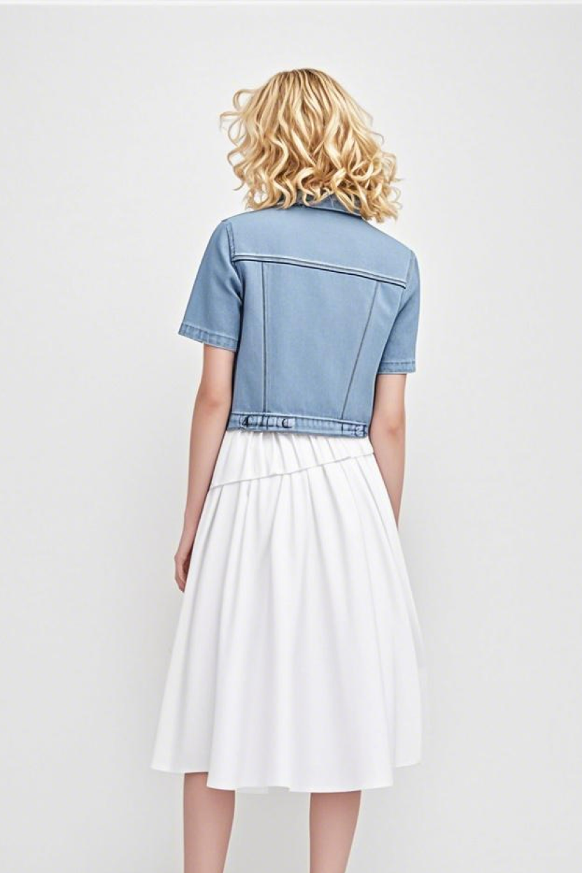 Cropped Short Sleeve Denim Shirt