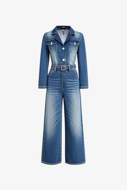 Long Sleeve Denim Jumpsuit