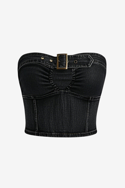 Cut-Out Denim Tube Top-New Feature Demo2