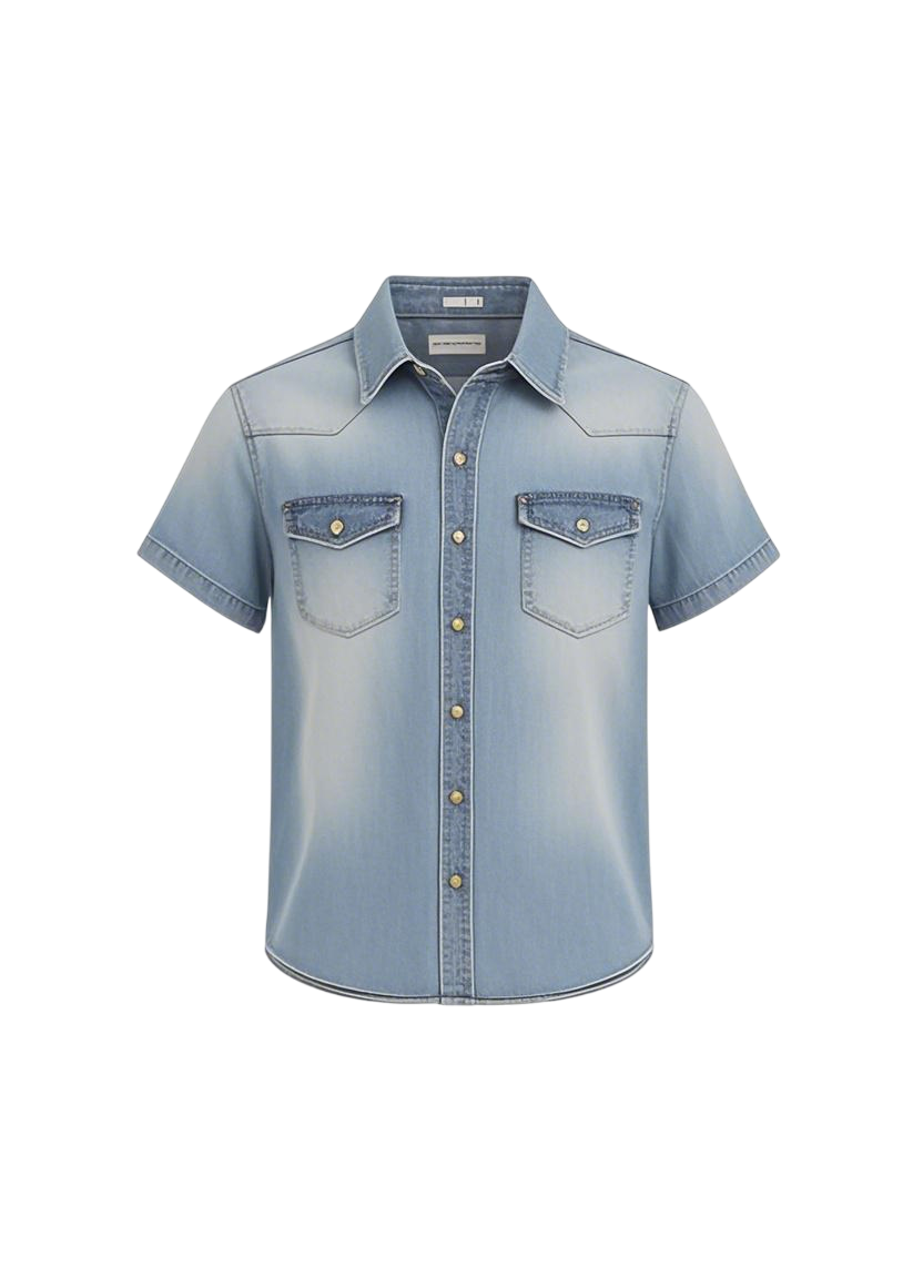 Cropped Short Sleeve Denim Shirt