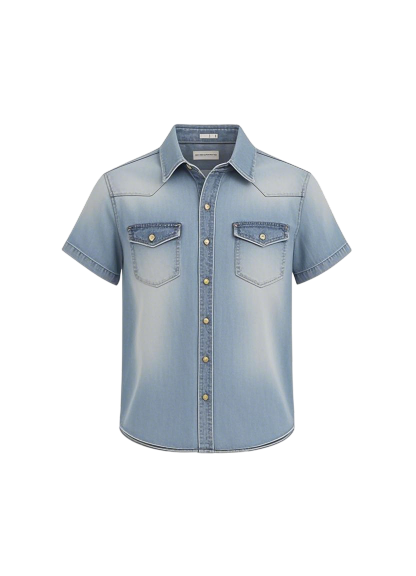 Cropped Short Sleeve Denim Shirt