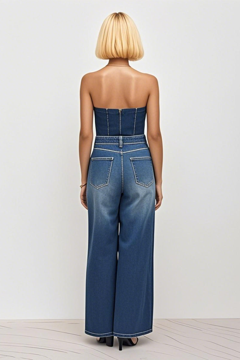 Halter Neck Denim Bodysuit