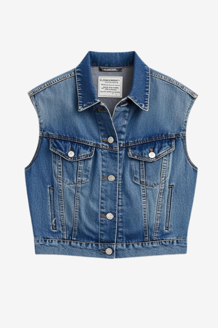 Classic Shrunken '90s Linen + Denim Vest-New Feature Demo2