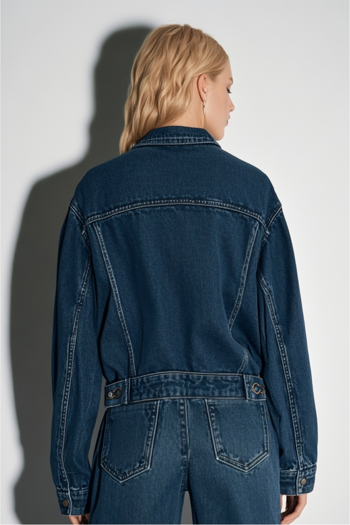 Women Shrunken '90s Linen Blend Lightweight Trucker Jacket