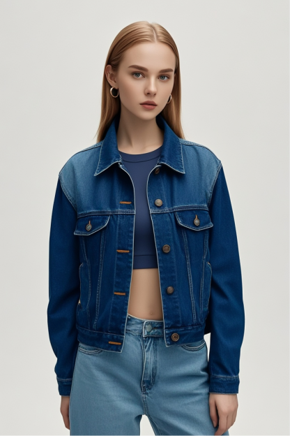 Women Shrunken '90s Linen Blend Lightweight Trucker Jacket