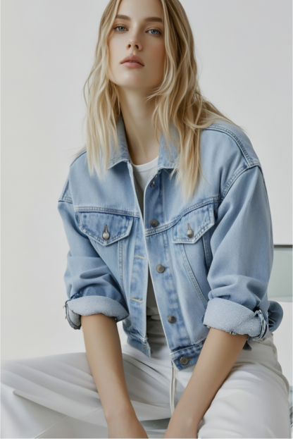 Shrunken '90s Linen+ Denim Lightweight Trucker Jacket