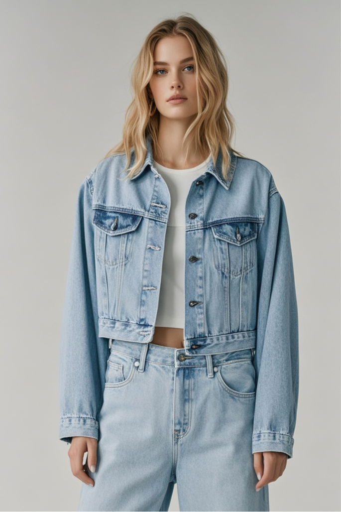 Shrunken '90s Linen+ Denim Lightweight Trucker Jacket