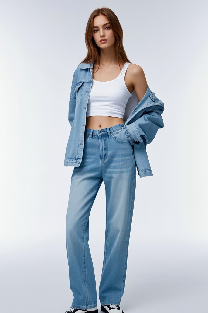 High Waisted  Petite Jeans-Stretch-Light Blue