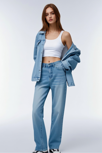 High Waisted  Petite Jeans-Stretch-Light Blue