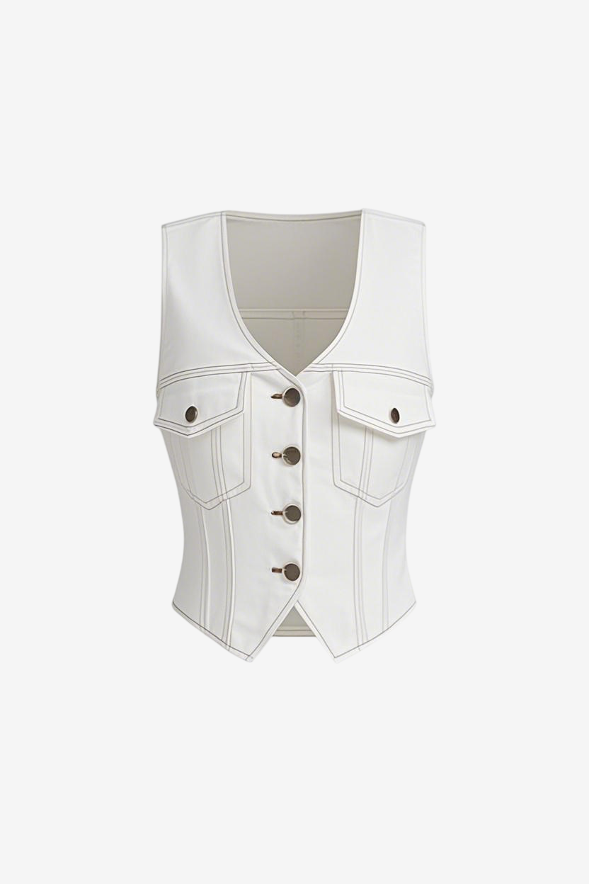 Crop Shrunken '90s Linen & Denim Vest