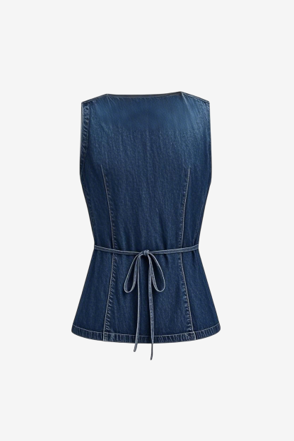 Square Neck Shrunken '90s Linen & Denim Vest