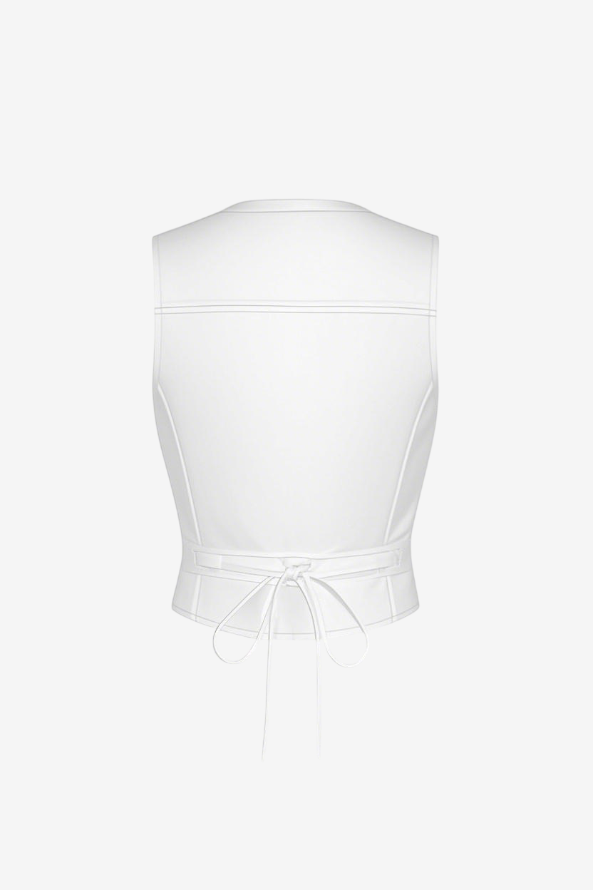 Crop Shrunken '90s Linen & Denim Vest