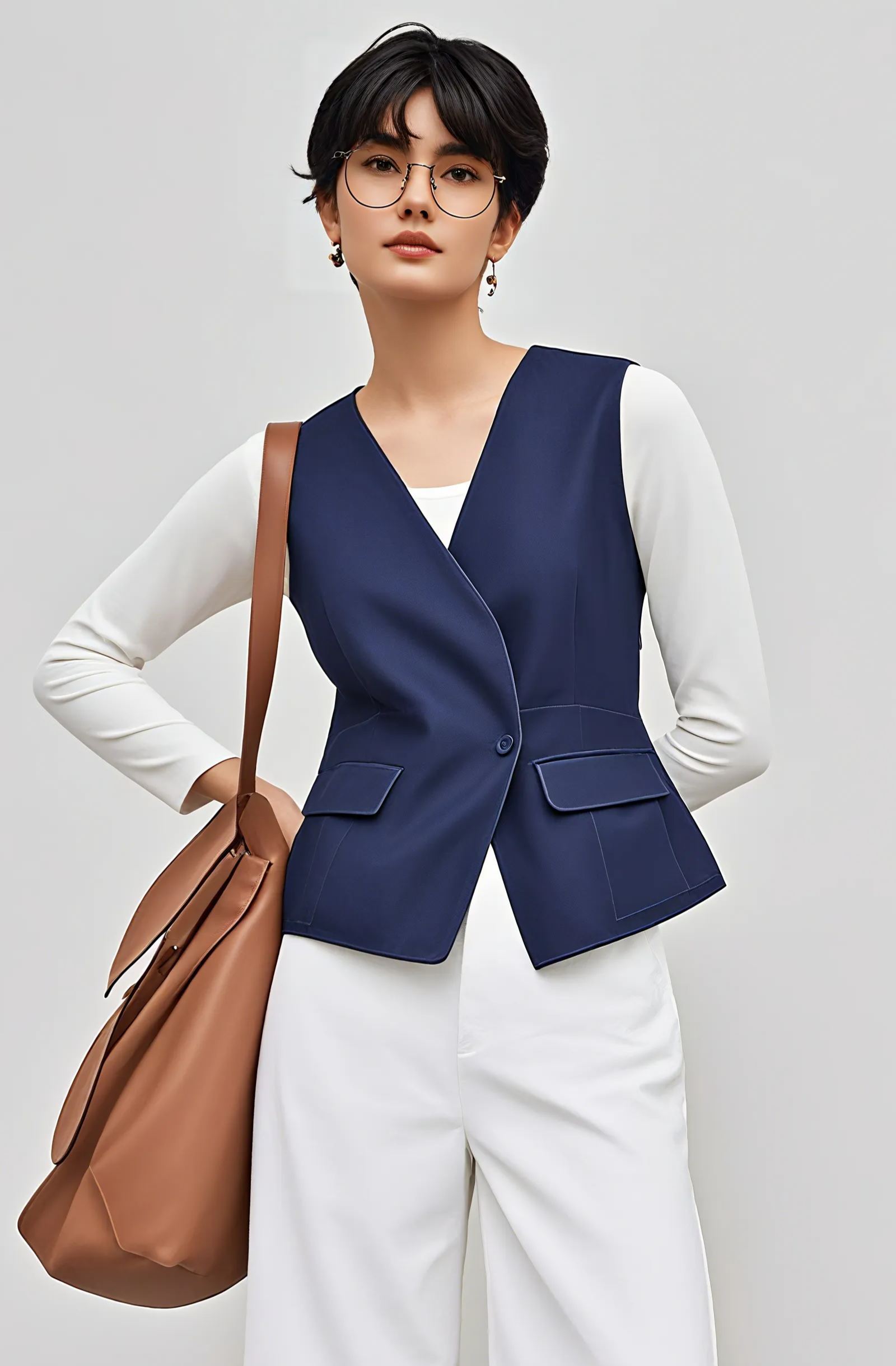 Waisted Shrunken '90s Linen & Denim Vest