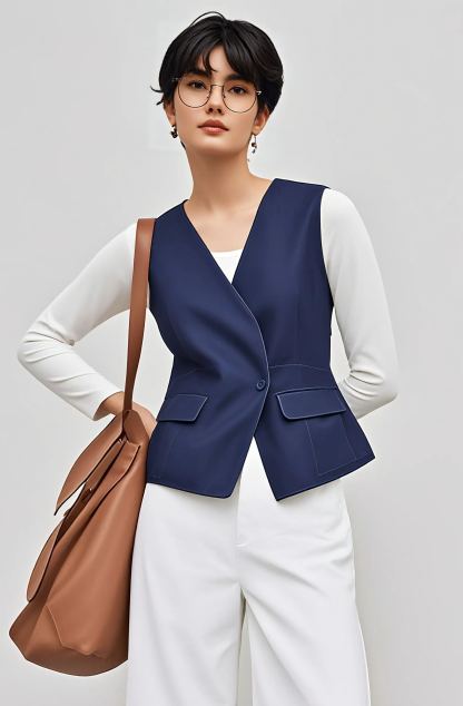 Waisted Shrunken '90s Linen & Denim Vest