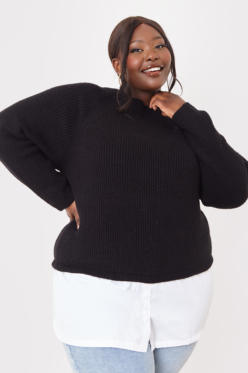 High Neck Shirt Contrast Jumper