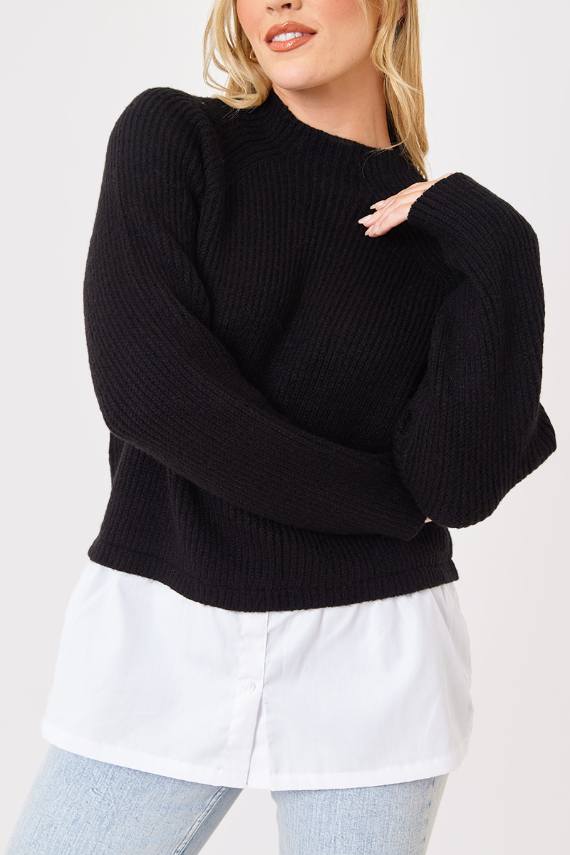 High Neck Shirt Contrast Jumper
